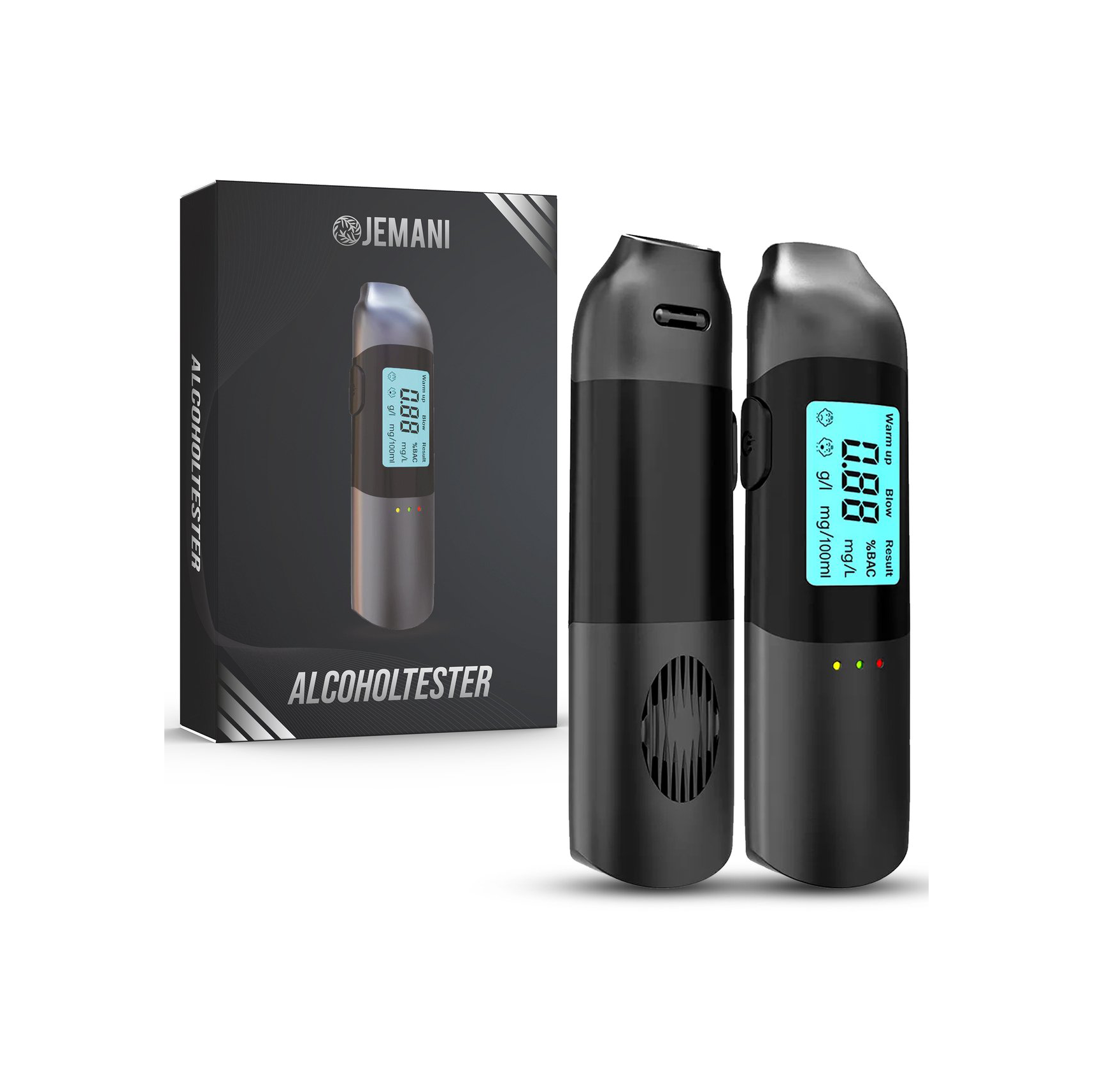 Jemani Digitale Alcolholtester - Geen mondstuk nodig - USB oplaadbaar - Geschikt voor Frankrijk - Blaastest - Alcohol meter - Alcoholtesters - alcoholtester auto - ademtester - alcohol detector