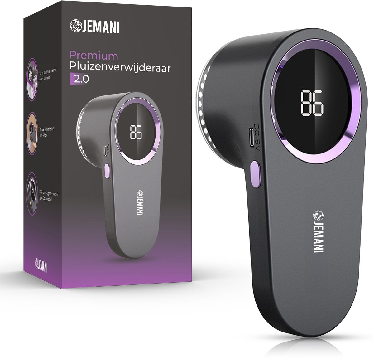 Jemani Premium Pluizenverwijderaar PRO 2.0 XXL – USB Oplaadbaar – Elektrische Ontpluizer & Ontpiller – Pluizentondeuse – Zwart