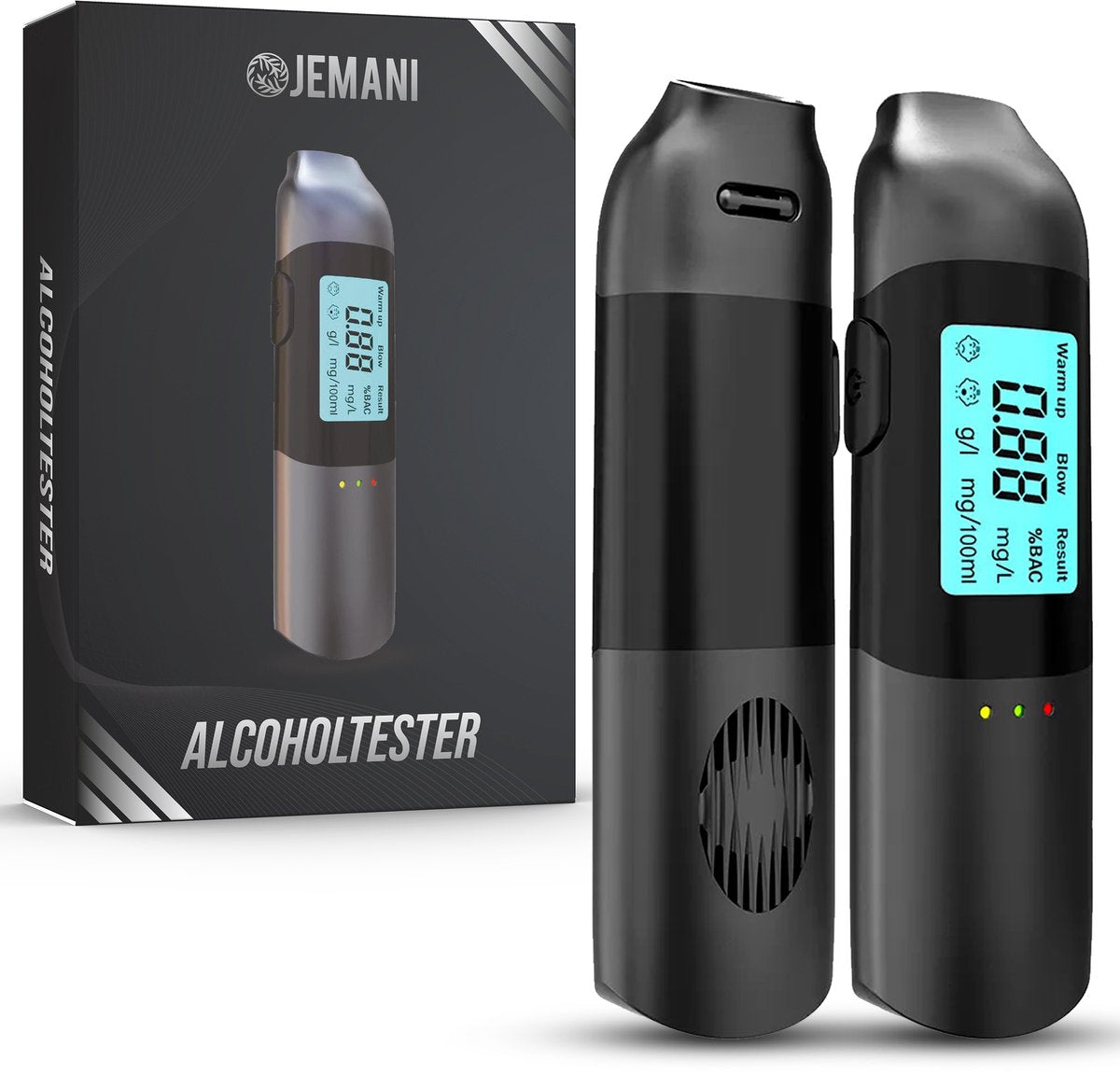 Jemani Digitale Alcolholtester - Geen mondstuk nodig - USB oplaadbaar - Geschikt voor Frankrijk - Blaastest - Alcohol meter - Alcoholtesters - alcoholtester auto - ademtester - alcohol detector