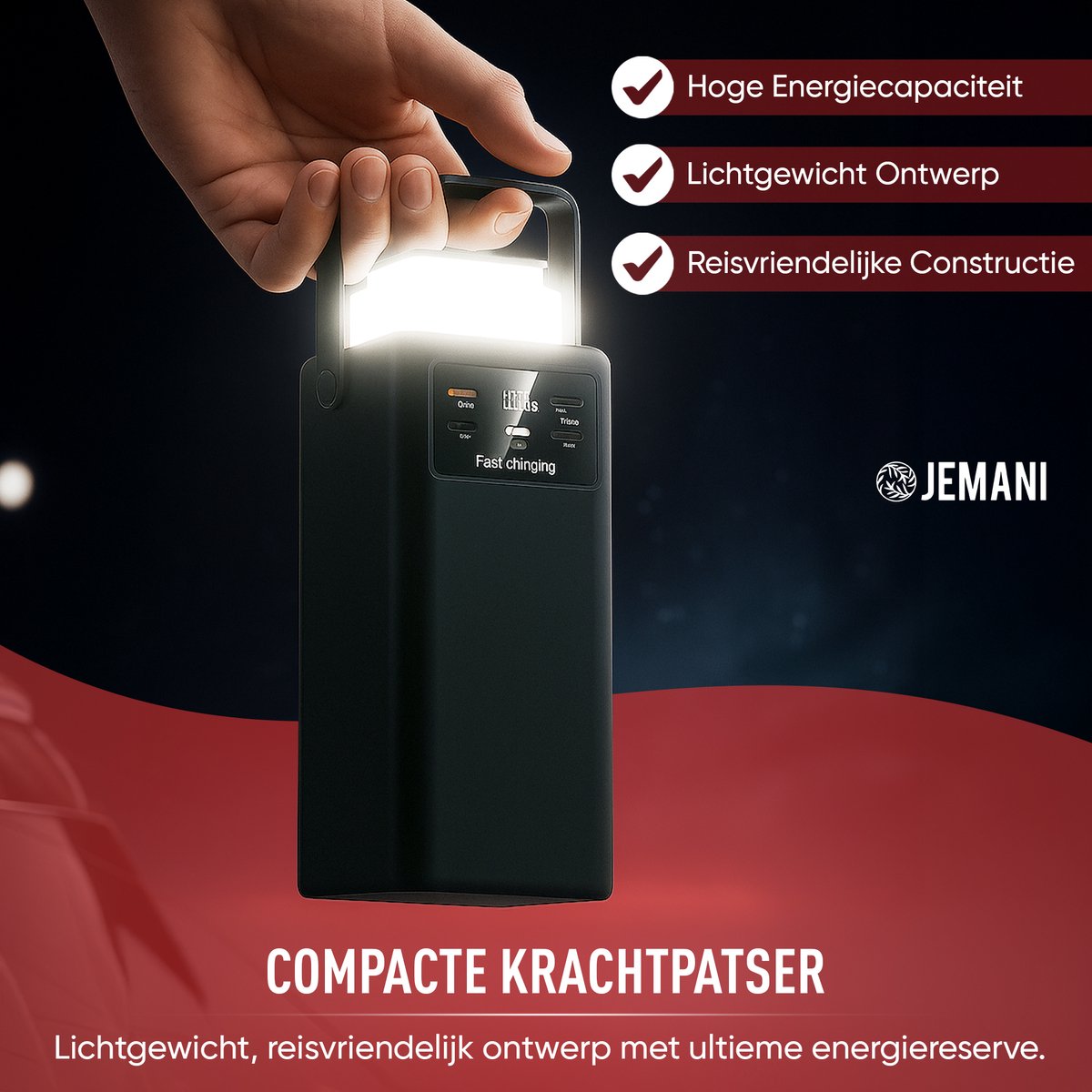 Jemani Extra Krachtige Powerbank 50000 mAH - Powerbanks 22.5W Snellader & 3.0 Quick charger - Geschikt voor alle telefoons & Tablets - Inclusief USB-C & USB-A Oplader Snellaadkabel - LED indicatie - Zaklamp - Noodpakket - Fastcharge - Powerstation