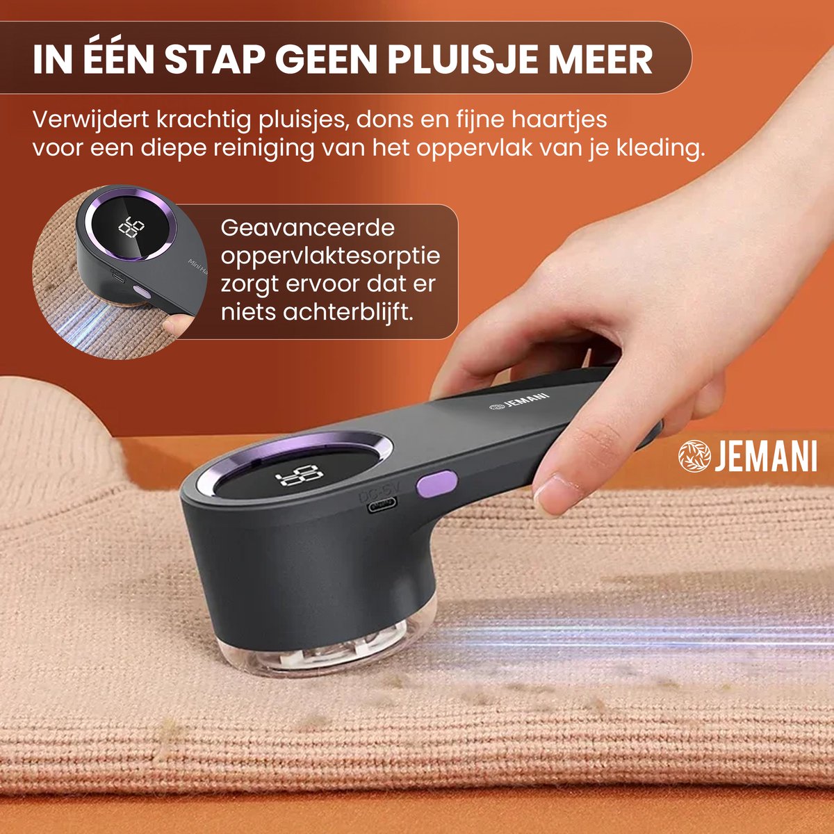 Jemani Premium Pluizenverwijderaar PRO 2.0 XXL – USB Oplaadbaar – Elektrische Ontpluizer & Ontpiller – Pluizentondeuse – Zwart