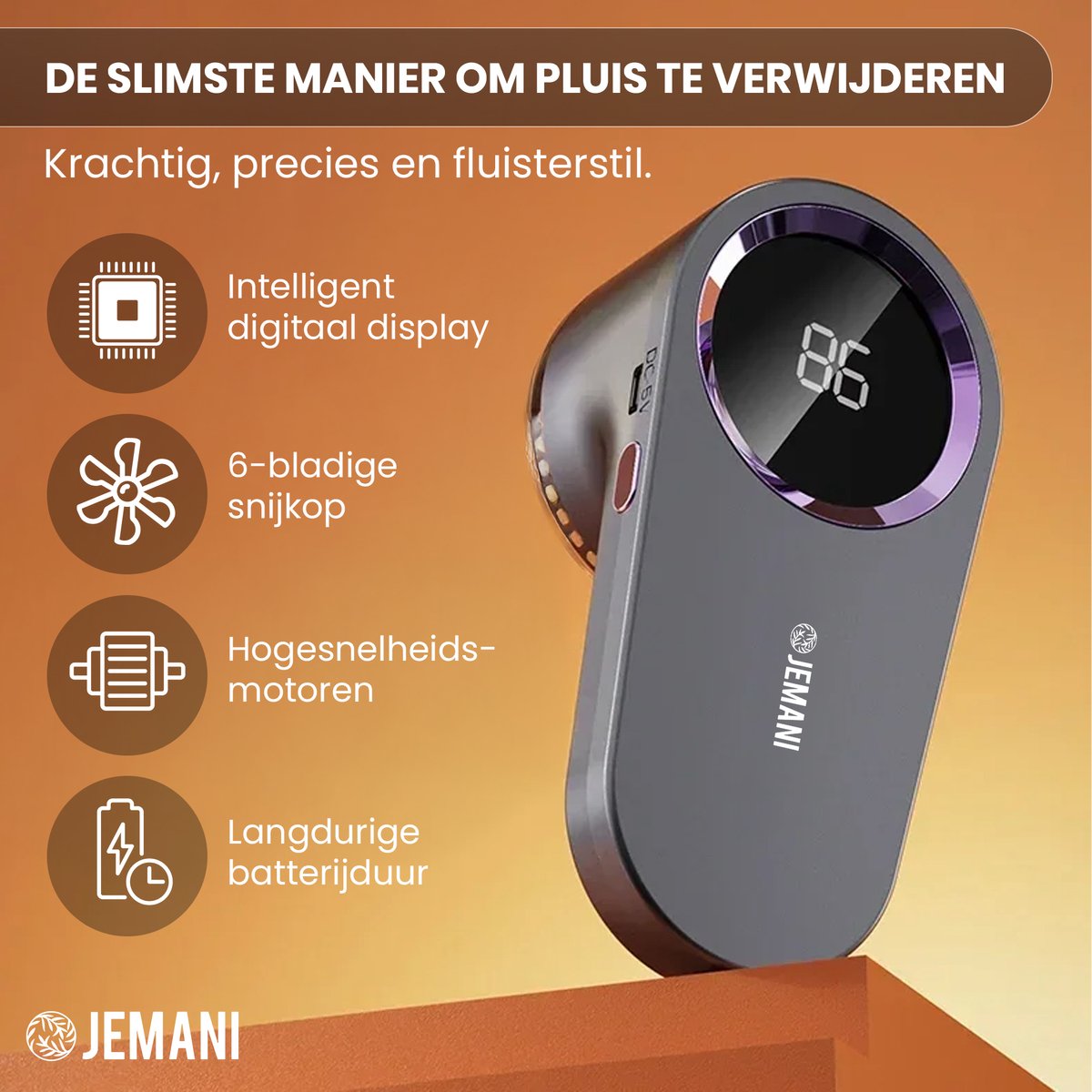 Jemani Premium Pluizenverwijderaar PRO 2.0 XXL – USB Oplaadbaar – Elektrische Ontpluizer & Ontpiller – Pluizentondeuse – Zwart