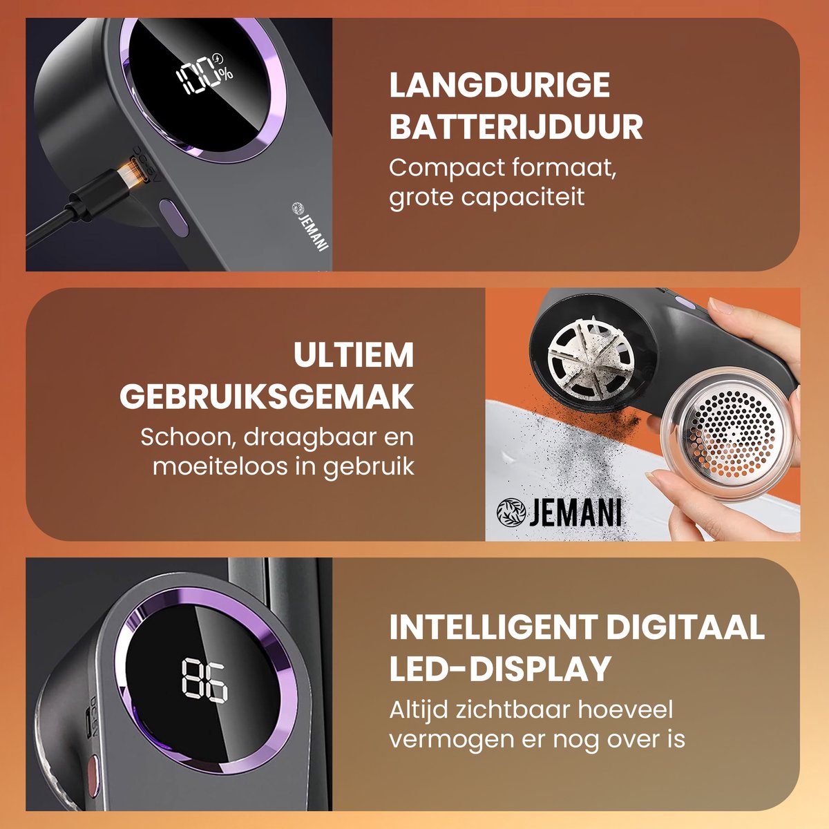 Jemani Premium Pluizenverwijderaar PRO 2.0 XXL – USB Oplaadbaar – Elektrische Ontpluizer & Ontpiller – Pluizentondeuse – Zwart