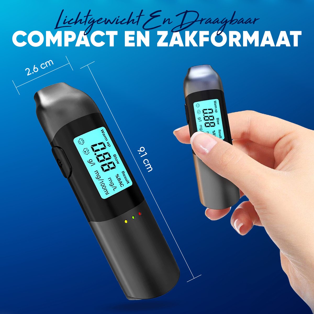 Jemani Digitale Alcolholtester - Geen mondstuk nodig - USB oplaadbaar - Geschikt voor Frankrijk - Blaastest - Alcohol meter - Alcoholtesters - alcoholtester auto - ademtester - alcohol detector