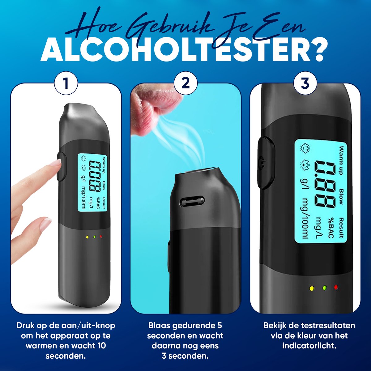 Jemani Digitale Alcolholtester - Geen mondstuk nodig - USB oplaadbaar - Geschikt voor Frankrijk - Blaastest - Alcohol meter - Alcoholtesters - alcoholtester auto - ademtester - alcohol detector