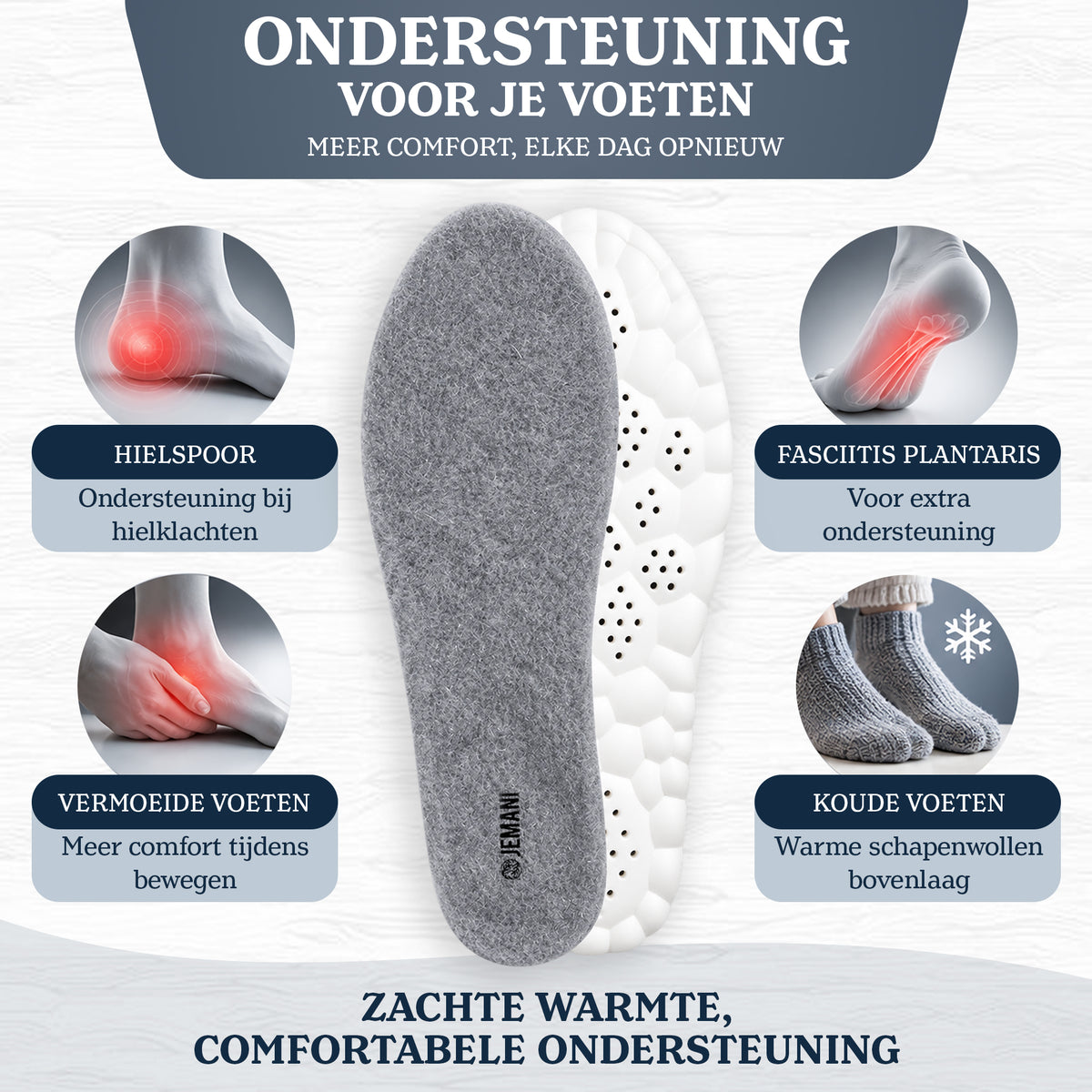 Jemani Echte Schapenwollen Hielspoor Inlegzolen