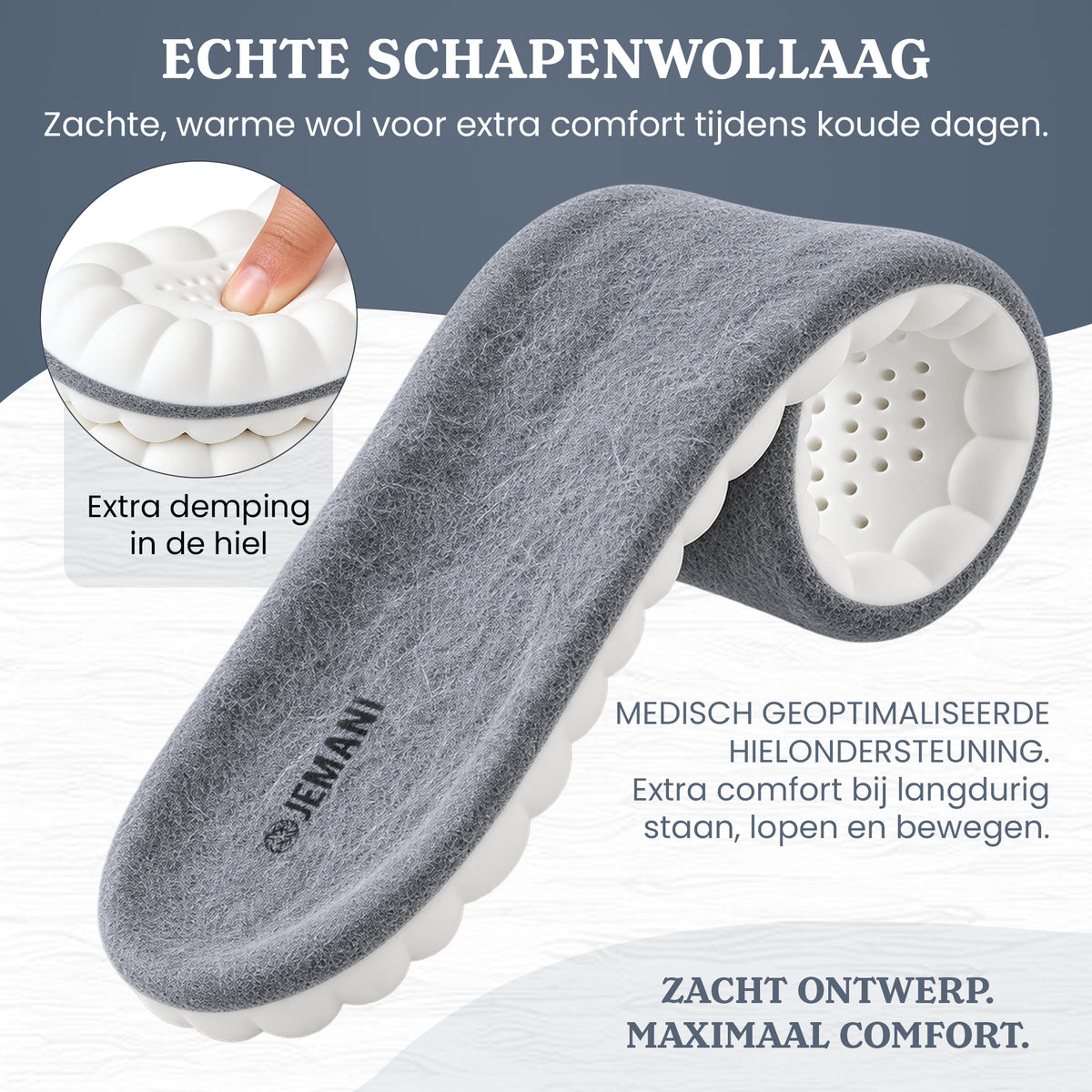 Jemani Echte Schapenwollen Hielspoor Inlegzolen