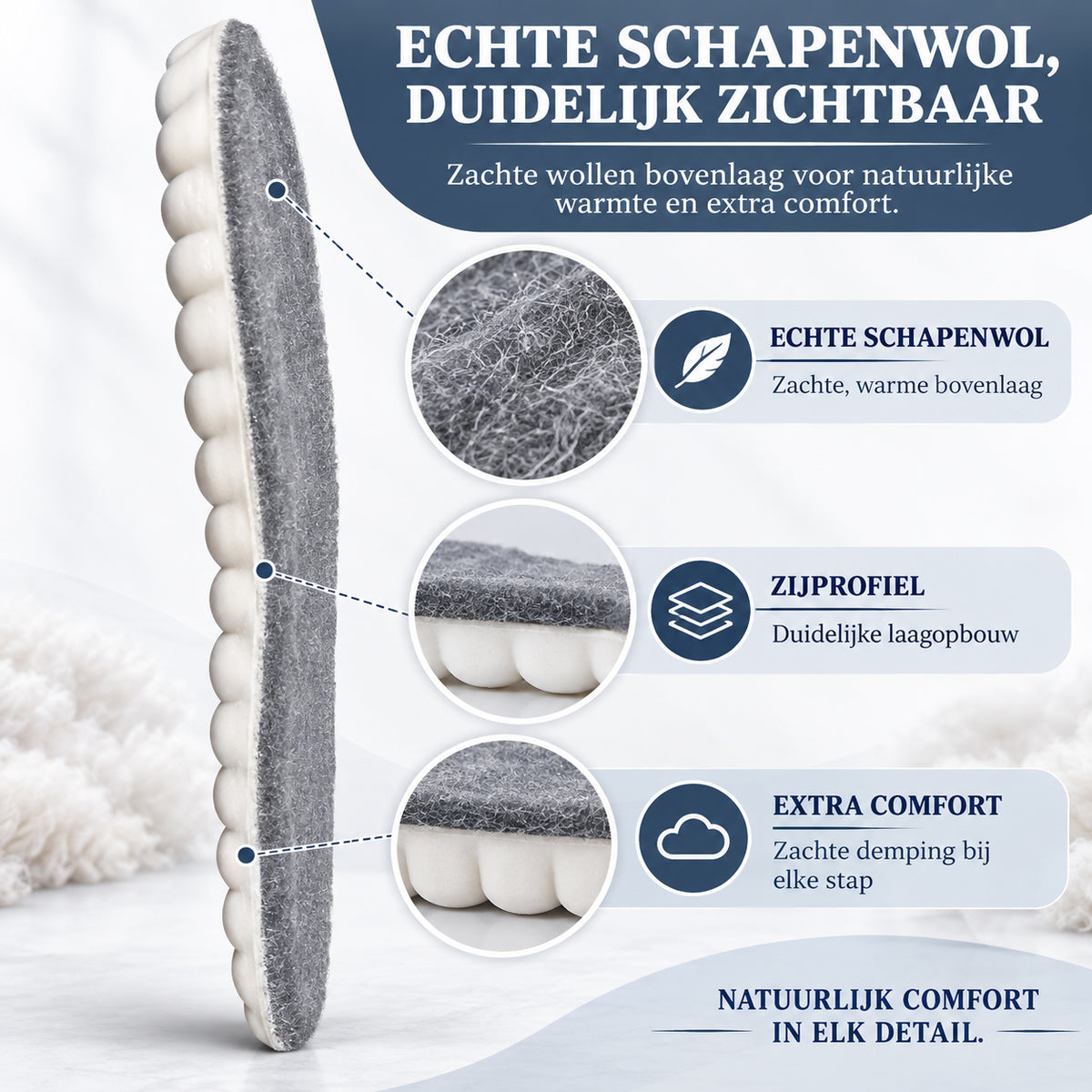 Jemani Echte Schapenwollen Hielspoor Inlegzolen